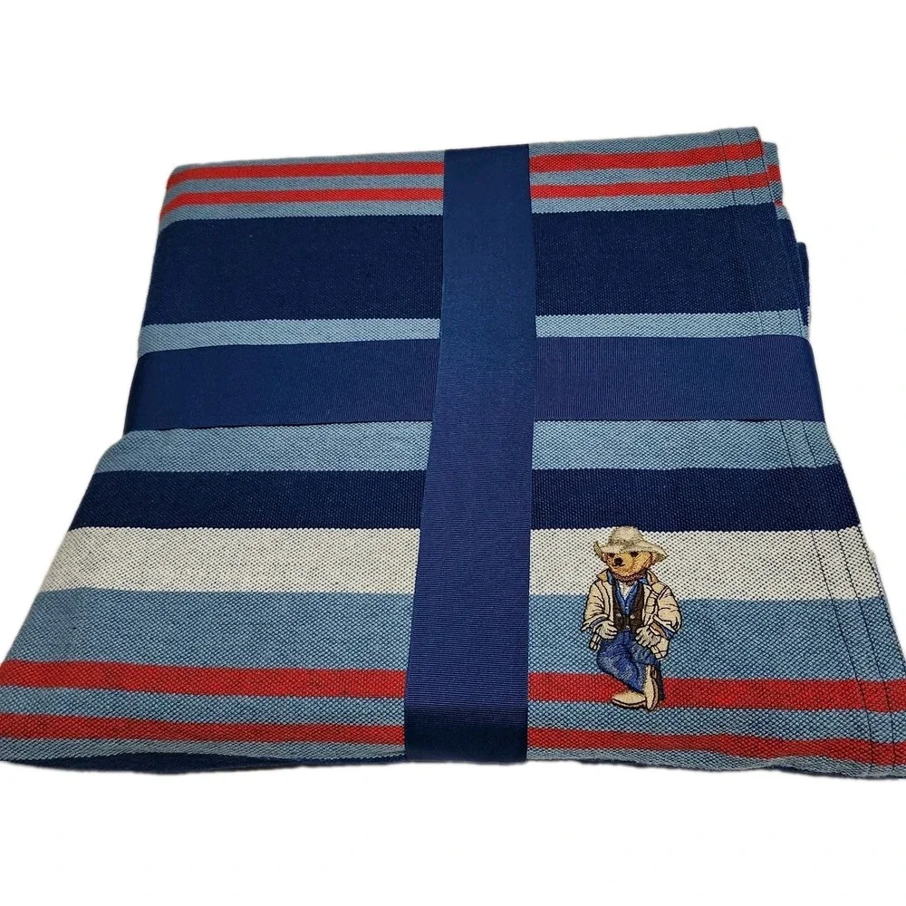BN Polo Ralph Lauren Polo bear throw blanket cotton navy multi 50X70  limited
